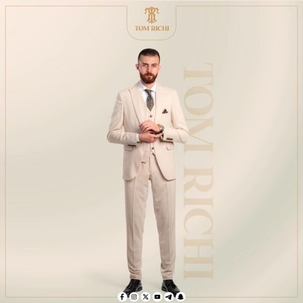 Men's Beige Formal Suit | Classic Three-Piece Design - Image 2