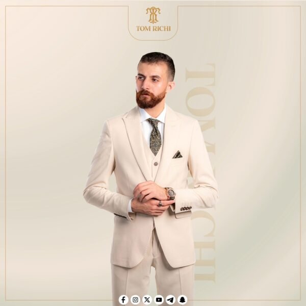 Men's Beige Formal Suit | Classic Three-Piece Design