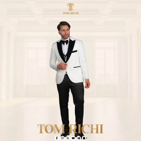 Men's White Tuxedo with Black Lapel | Elegant Evening Wear - Image 4