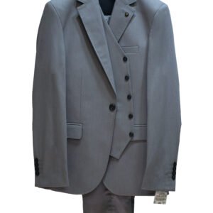 Very light grey (almost icy tone) suit with waistcoat –