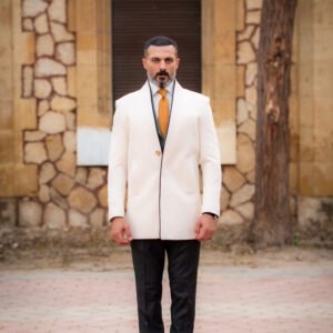 Minimalist Off-White Stand-Collar Coat